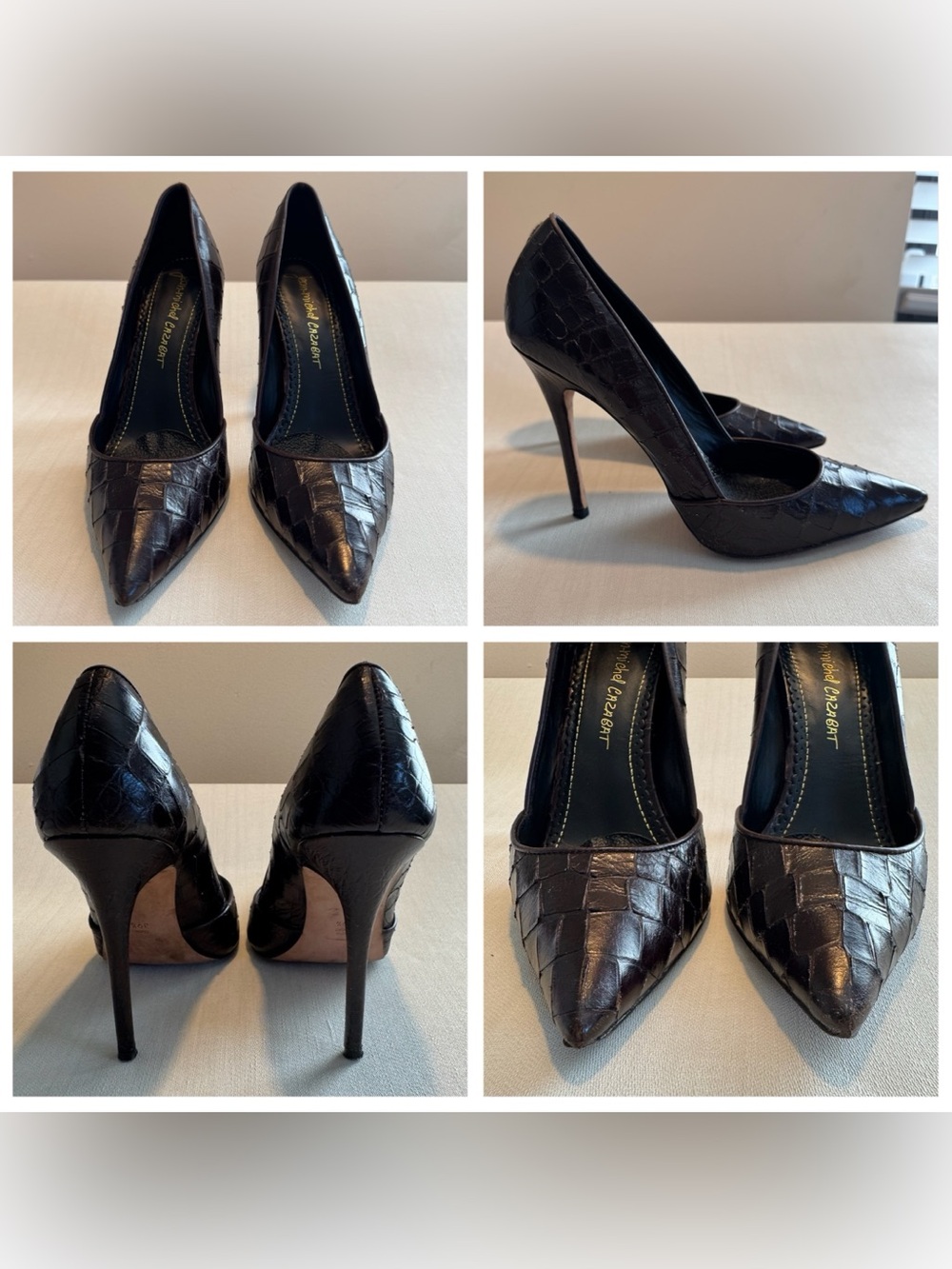 GUC, Jean-Michel Cazabat Dark Brown Croc-Textured Pumps, Size 39 1/2